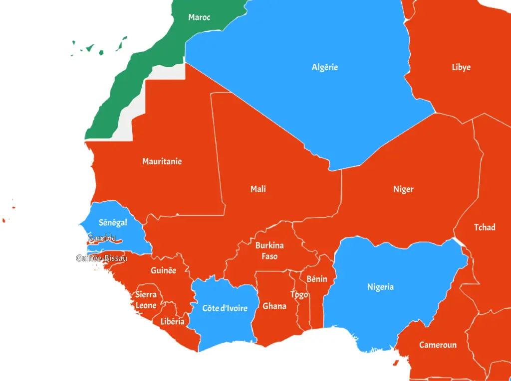 Carte des traitements de substitution aux opioïdes en Afrique de l'Ouest