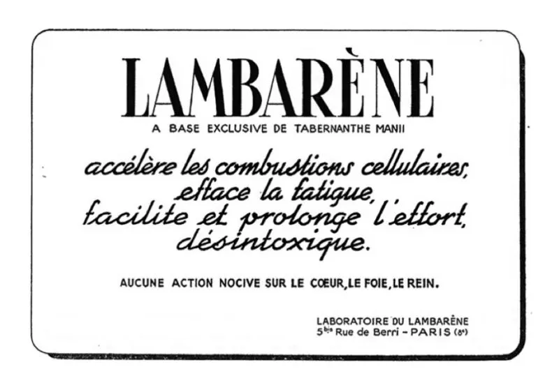 Publicité ancienne pour le médicament Lambarène à base d'ibogaïne.